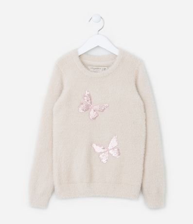 Suéter Infantil Peluche con Bordado en Lentejuelas - Talle 5 a 14 años