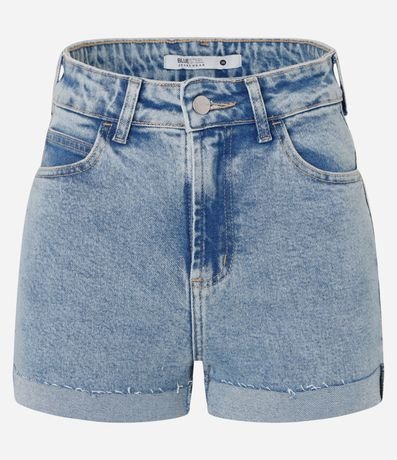 Short Hot Pants en Jeans con Cintura Alta y Bajo Plegado