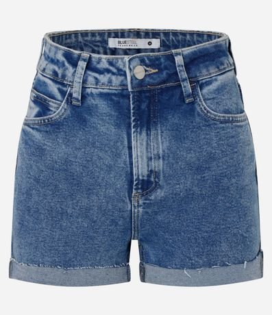 Short Hot Pants en Jeans con Cintura Alta y Bajo Plegado