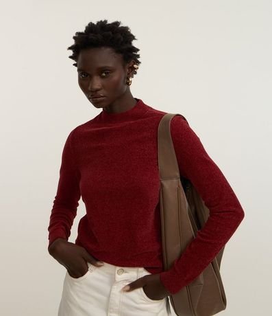 Blusa Manga Larga en Chenille con Cuello Alto