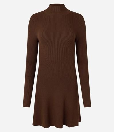Vestido Evasê corto en Punto Canelado con Cuello Alto 3