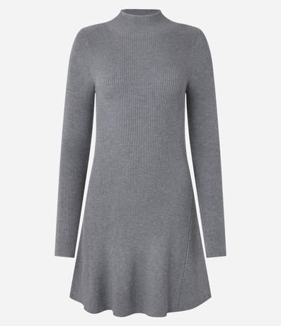 Vestido Evasê corto en Punto Canelado con Cuello Alto 5