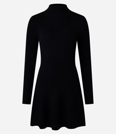 Vestido Evasê corto en Punto Canelado con Cuello Alto 5