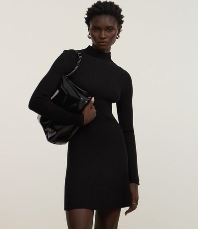 Vestido Evasê corto en Punto Canelado con Cuello Alto 2