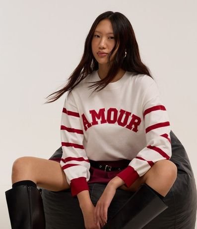 Suéter en Jacquard con Lettering Amour y Rayas en las Mangas
