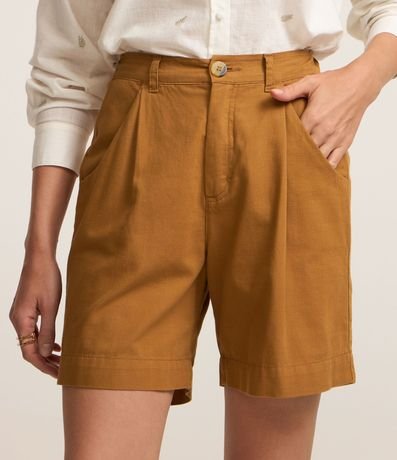 Bermuda en Sarga con Cintura Elástica y Pliegues 3