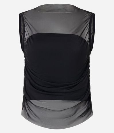 Blusa en Tul con Superposición y Drapeado Lateral