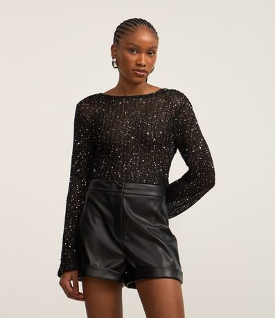 Blusa Cropped en Punto con Lentejuelas y Espalda Abierta