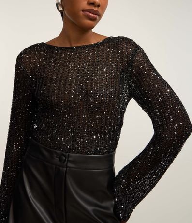 Blusa Cropped en Punto con Lentejuelas y Espalda Abierta 3