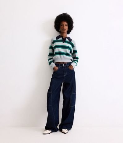 Suéter en Punto con Rayas y Cuello Polo 2