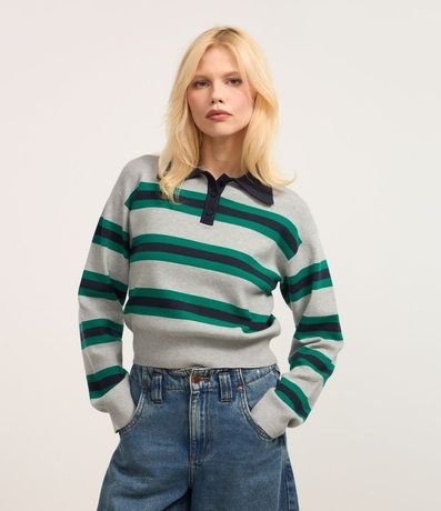 Suéter en Punto con Rayas y Cuello Polo 3