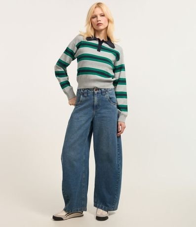 Suéter en Punto con Rayas y Cuello Polo 4