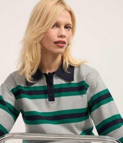 Suéter en Punto con Rayas y Cuello Polo 5