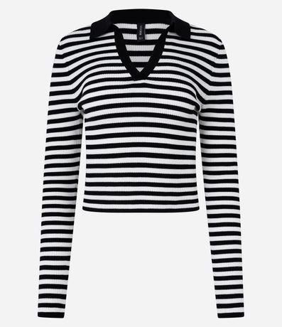 Blusa de Punto Rayado con Cuello Polo 5