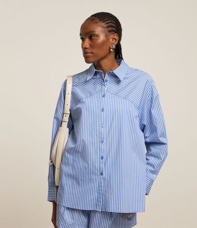 Camisa Oversized en Tricolina Rayada con Recorte en los Hombros