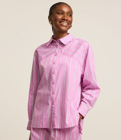 Camisa Oversized en Tricolina Rayada con Recorte en los Hombros 4