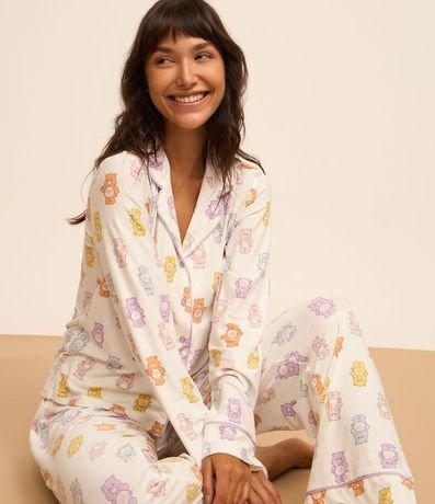Pijama Largo con Toque Suave y Estampa de Ositos