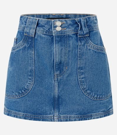 Pollera Corta en Jeans con Botones Doble en la Cintura y Bolsillo Carpintero 5