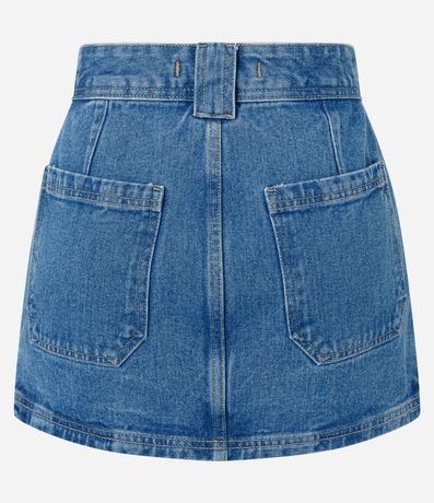 Pollera Corta en Jeans con Botones Doble en la Cintura y Bolsillo Carpintero 6