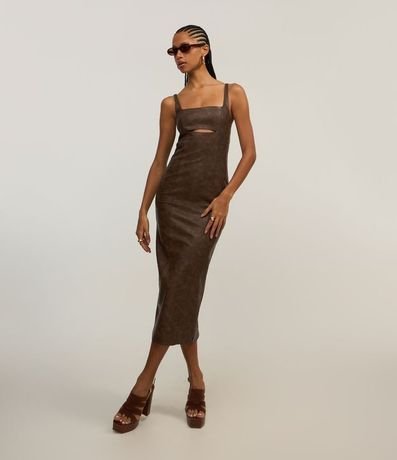Vestido New Midi en PU con Cierre Abajo del Busto