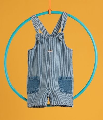 Peto corto Infantil en Jeans Rayada - Talle 3 a 18 meses