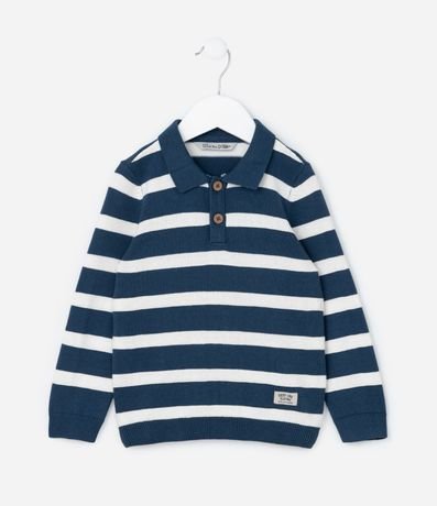 Suéter Infantil en Punto con Cuello Polo y Rayas - Talle 1 a 5 años