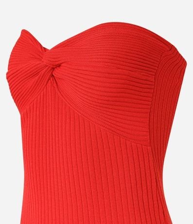 Vestido Midi sin Breteles de Punto Acanalado y con Abertura 6