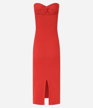 Vestido Midi sin Breteles de Punto Acanalado y con Abertura 7