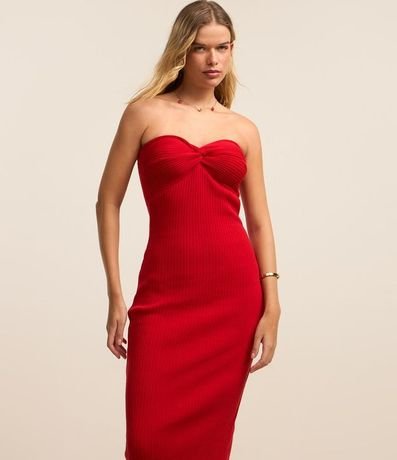 Vestido Midi sin Breteles de Punto Acanalado y con Abertura 2