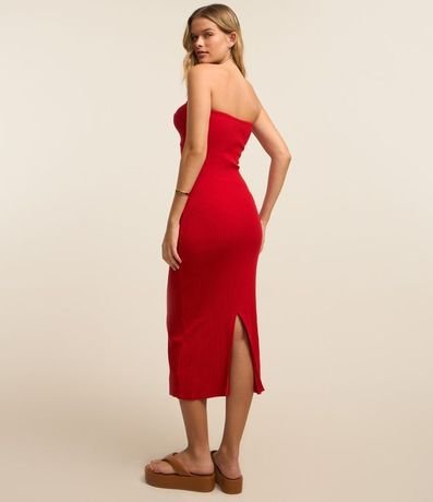 Vestido Midi sin Breteles de Punto Acanalado y con Abertura 4