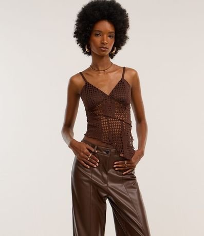 Pantalón Recto en PU con Fenda y Bolsillos 2