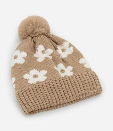 Gorro Infantil en Punto con Estampado Corazones y Pompón – Talle U
