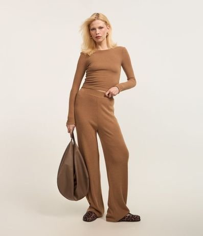 Pantalón recto Texturizada con Cintura Fija y Malla Calientita