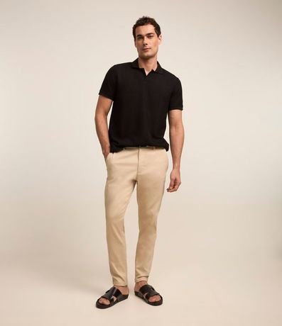 Pantalón Slim en Sarga Cintura con Trabillas y Bolsillo