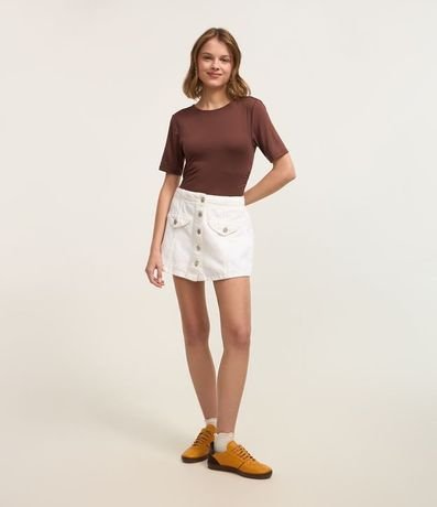 Short Pollera en Sarga Liviana con Botones