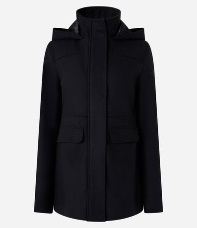 Campera Alargada en Polivelour con Capucha y Bolsillos
