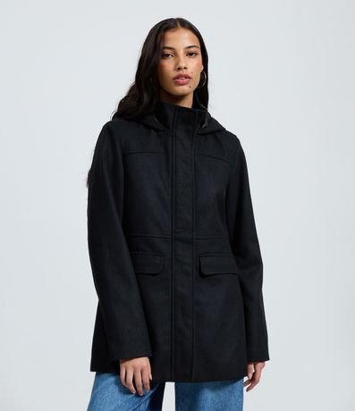 Campera Alargada en Polivelour con Capucha y Bolsillos 1