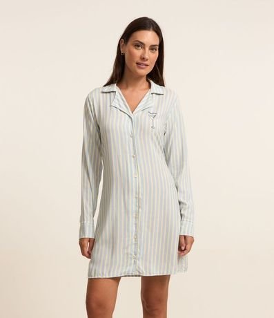 Camisón en Tricolina Rayada con Drink Estampado