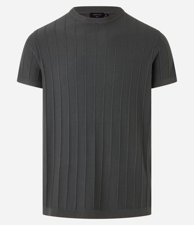Remera Slim en Viscosa con Textura de Rayas y Manga Corta 4