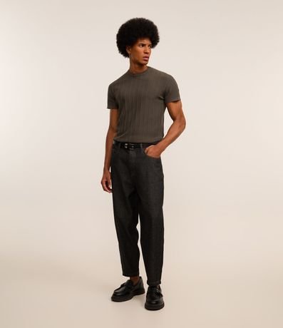 Remera Slim en Viscosa con Textura de Rayas y Manga Corta 2