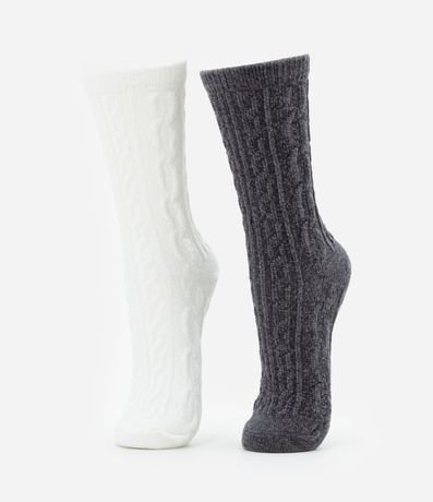 Kit 02 Medias Caña Larga en Chenille Jacquard