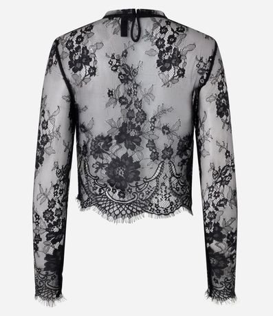 Blusa en Encaje Floral con Bajo y Puño Deshilachados 3