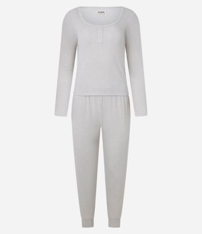 Pijama Largo en Ribana con Estampa de Lunares 4