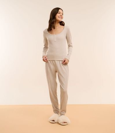 Pijama Largo en Ribana con Estampa de Lunares