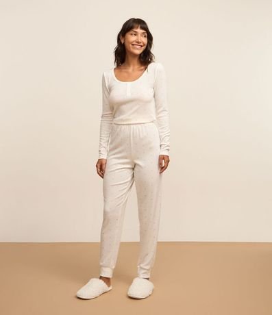 Pijama Largo en Rib Estampa Corazón