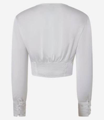 Blusa Cropped Satinada con Nudo Delantero y Puños Drapeados 7
