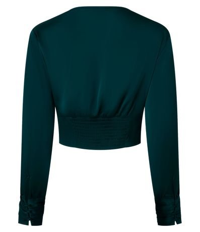 Blusa Cropped Satinada con Nudo Delantero y Puños Drapeados 5