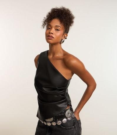 Blusa Hombro Único en PU con Franzidos Laterales 1