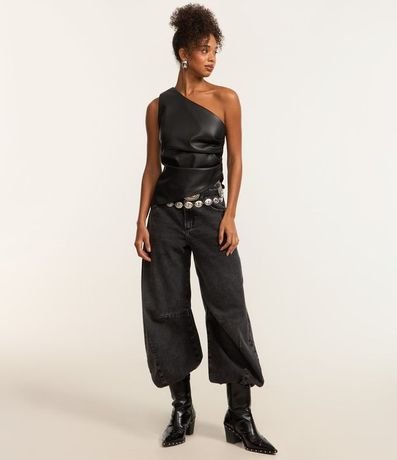 Blusa Hombro Único en PU con Franzidos Laterales 2