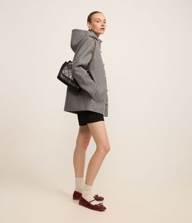 Saco en Polivelour con Capucha y Abotonado Traspasado 2